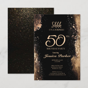 Black Gold Agate Surprise 50th Birthday  Invitation