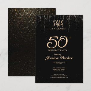 Black Gold Agate Surprise 50th Birthday  Invitation
