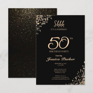 Black Gold Agate Surprise 50th Birthday  Invitation