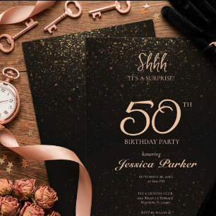 Black Gold Agate Surprise 50th Birthday Invitation