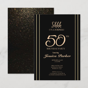 Black Gold Agate Surprise 50th Birthday  Invitation