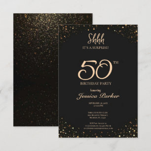 Black Gold Agate Surprise 50th Birthday  Invitation