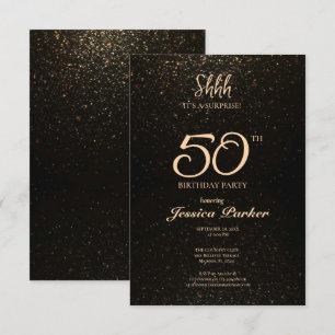 Black Gold Agate Surprise 50th Birthday  Invitation