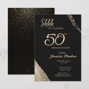 Black Gold Agate Surprise 50th Birthday  Invitation