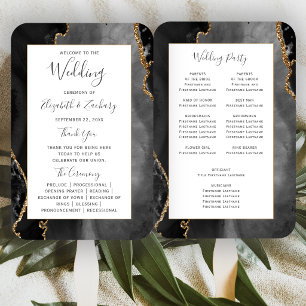 Black Gold Agate Wedding Program Hand Fan