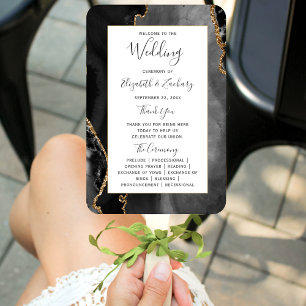 Black Gold Agate Wedding Program Hand Fan