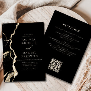 Black Gold Agate Wedding QR Code Elegant Invitation