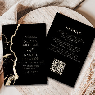 Black Gold Agate Wedding QR Code Elegant Invitation