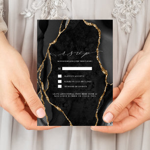 Black & Gold Agate Wedding RSVP Invitation