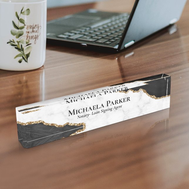 Black Gold Agate White Marble Elegant Professional Nameplate (Creator Uploaded)