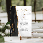 Black Gold Agate White Marble Wedding Table Number<br><div class="desc">The left-hand edge of this elegant modern wedding table number card features a black watercolor agate border trimmed with faux gold glitter. The word "table" appears in gold-coloured handwriting script above the table numb in gold italics on a white and silver grey marble background. Add the names of your guests...</div>