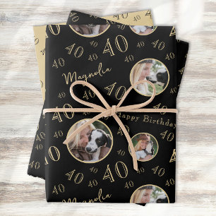 Black Gold Age Photo 40th Birthday Wrapping Paper Sheet