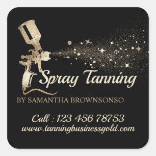 Black Gold Air Brush Paint Spray Mobile Tanning Square Sticker