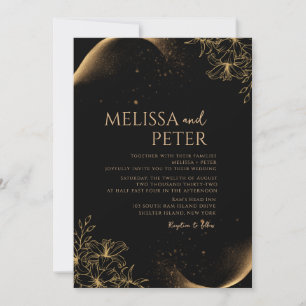 Black Gold Alcohol Ink photo Wedding Invitation