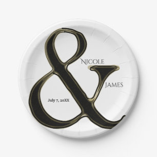 Black & Gold Ampersand Chic Wedding Reception Paper Plate