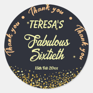 Black, gold and black fabulous 60th birthday classic round sticker