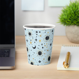 Black, Gold and Blue Celestial Sun Moon Stars Paper Cups