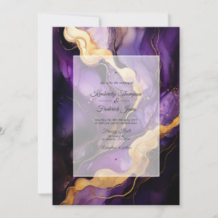 Black, Gold, and Dark Purple Ink Wedding Invitation