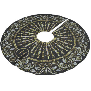 Black, Gold And Diamonds Glitter Snowflake Brushed Polyester Tree Skirt