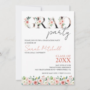 Black, Gold and Floral Graduation Party Invitation