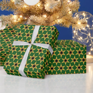 Black Gold And Green Star Pattern Wrapping Paper