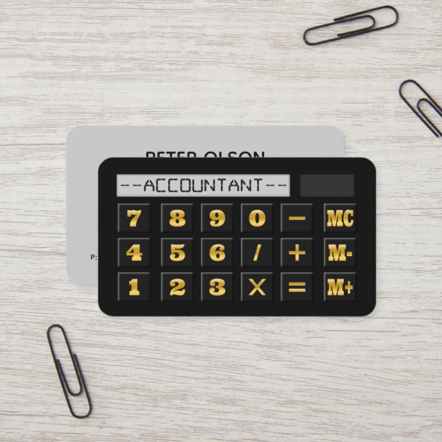 Black Gold and Grey Calculator CPA Tax Accountant Business Card (Front/Back In Situ)