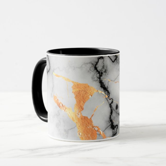 Black, gold and grey marble designed pot holders mug (Front Left)