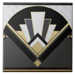 Black Gold and grey patterned fan ceramic Ceramic Tile