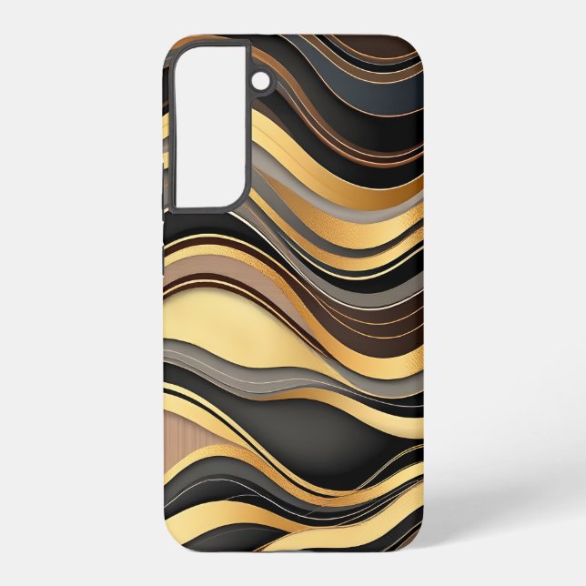 Black, Gold, and Grey Waves Pattern  Samsung Galaxy S22+ Case (Back)
