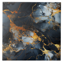 Black, Gold, and Icy White Marble Ceramic Tile