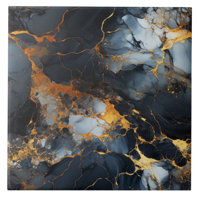 Black, Gold, and Icy White Marble Ceramic Tile (Front)