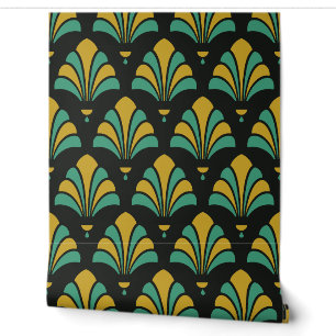 Black, Gold and Jade Art Deco Palmette Fan Wallpaper