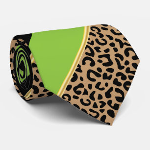Black, Gold and Lime Diagonal Stripe Leopard Print Tie