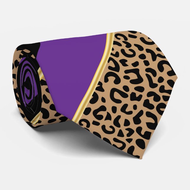 Black, Gold and Purple Diagonal Stripe Leopard Tie (Rolled)