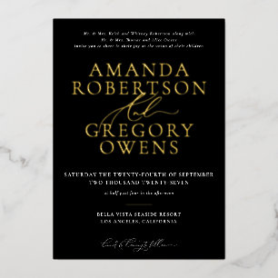 Black & Gold And Script Elegant Wedding Invitation
