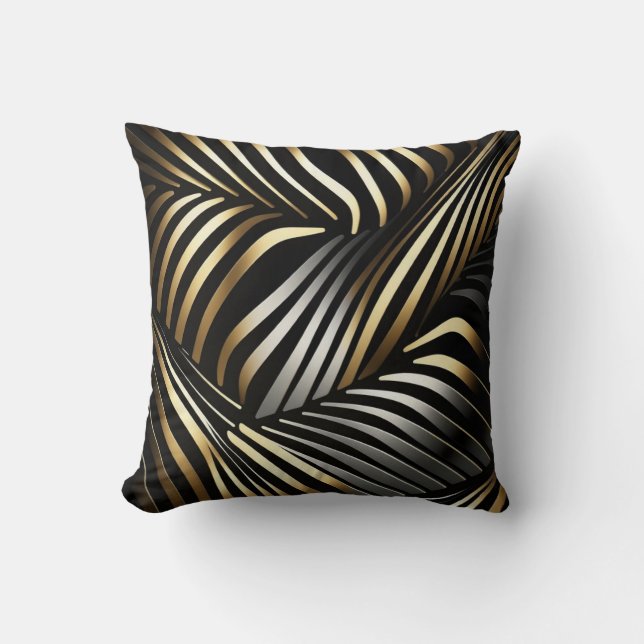Black, gold and silver abstract cushion (Front)