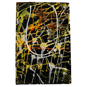 Black Gold and Silver Abstract Splatter Medium Gift Bag
