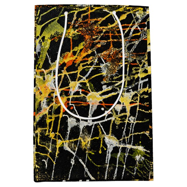 Black Gold and Silver Abstract Splatter Medium Gift Bag (Front)