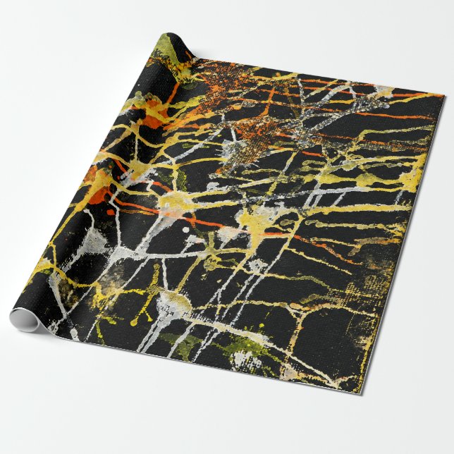 Black Gold and Silver Abstract Splatter Wrapping Paper (Unrolled)