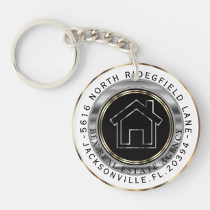 Black, Gold and Silver Home - Realtor Custom  Key Ring