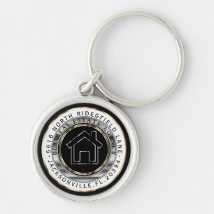 Black, Gold and Silver Home - Realtor Custom  Key Ring