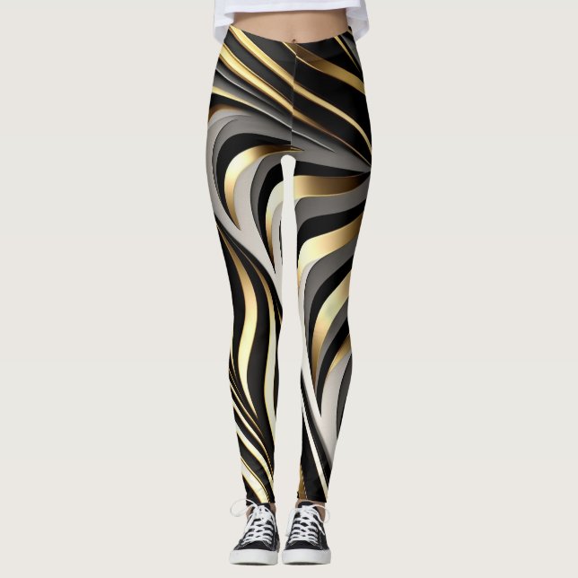 Black, gold and silver original pattern leggings (Front)
