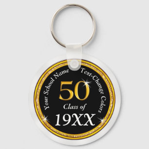 Black, Gold and White 50th Class Reunion Favours Key Ring
