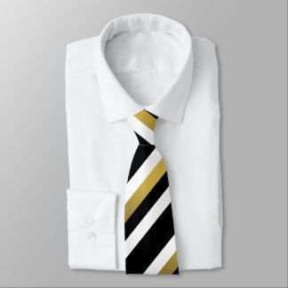 Black gold and white diagonal stripes pattern tie