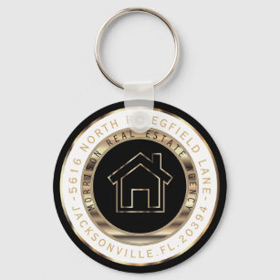 Black, Gold and White Home - Realtor Key Ring