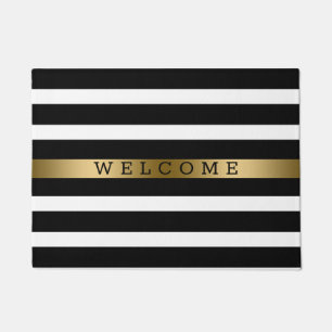 Black Gold And White Stripes Doormat