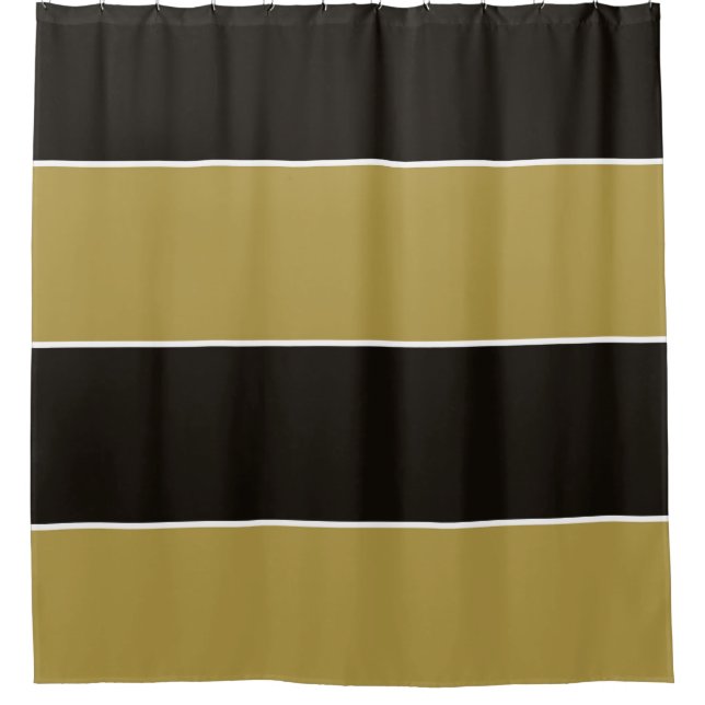 Black, Gold and White Stripes Shower Curtain (Front)
