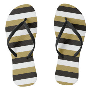 Black, Gold and White Stripes Thongs