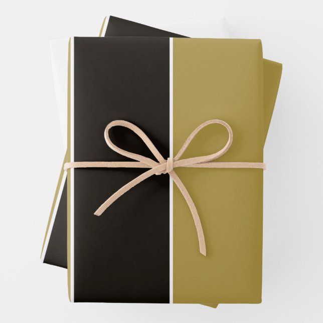 Black, Gold and White Stripes Wrapping Paper Sheet (In situ)