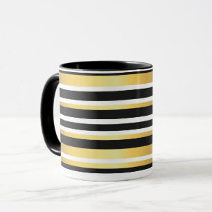 Black, Gold and White Vintage Stripes Mug